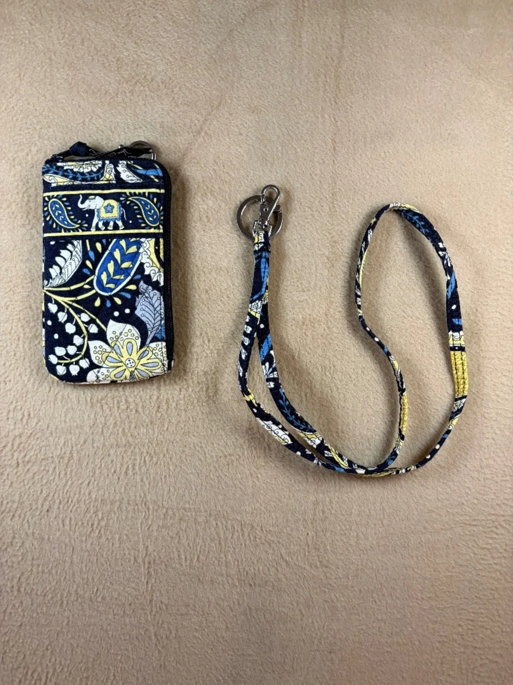 Vera Bradley Retired Ellie Blue Elephant Zip Wallet & Matching Lanyard Set
